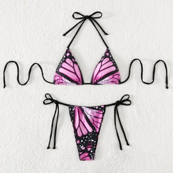 Micro Bikini Set Women Bandage Swimsuit 2023 Butterfly Print Bikinis Swimwear Low Waist Thong Triangle Backless Bathing Suits